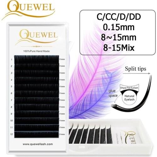 Ellipse Flat Lashes with Split Tips Flat Lash Extension for Professionals Profession Soft Silk Synthetic Flat Eyelash Flat Lash