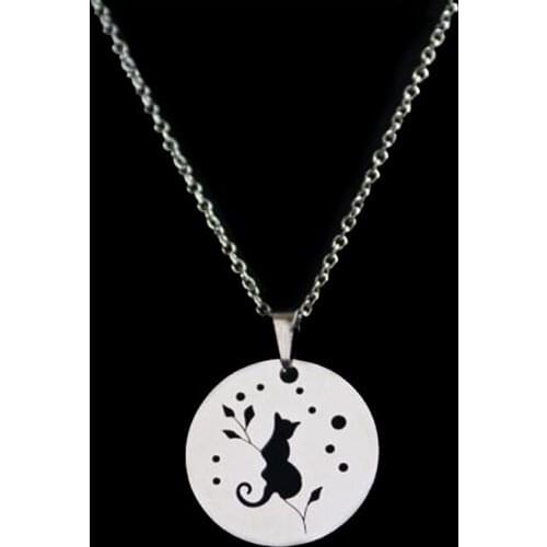 Everfast 1pc Cute Viewing Cat Pendant Collar Necklaces Round Stainless Steel Necklace Making Jewelry Accessories