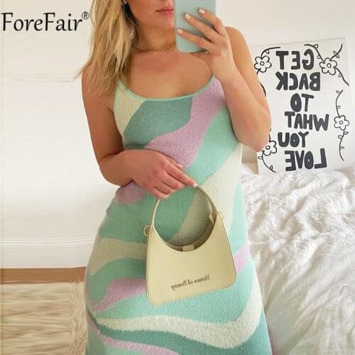 Forefair 2021 Green Sexy Party Dress Women Backless Hollow Out Spaghetti Strap Bodycon Sleeveless Knit Y2k Midi Dresses Summer