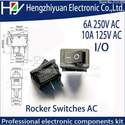 Hzy 5Pcs/Lot Black Push Button Mini Switch 6A 125V KCD1 2Pin Snap-in On/Off Rocker Switch 5PCS/Lot 21MM*15MM BLACK 10A 250V