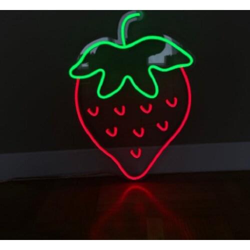 Custom Fruit Strawberry Led Flex Transparent Cute Neon Sign Light Wall Hanging for Bar Home Teenager Kids Room Decoration