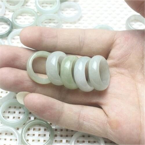 Chinese Natural Gem Stone Green Jadeite Burma Jade Band Ring Gifts Size 16-20mm