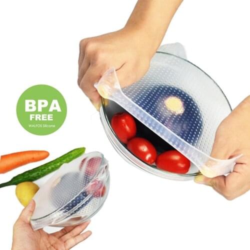 1Pc/4Pcs Reusable Silicone Bowl Dish Wrap Seal Food Fresh Keeping Wrap Lid Cover Vacuum Food Wrap Kitchen Tools