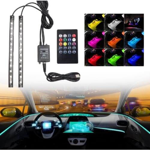 USB Cigarette Lighter Auto Interior LED Decorative Atmosphere Lamp Colorful Voice Controlled Lamp Car Foot Light Ambient Lamp