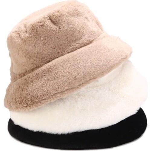 Fashion Furry Bucket Hat for Women Autumn Winter Outdoor Warm Fisherman Hats Panama Female Plush Lamb Wool Line Ladies Thick Cap