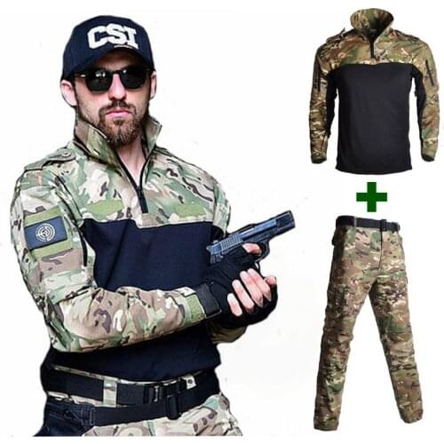 Frog Set Military Uniform Mens Camouflage Tactical Suits Combat Airsoft War Game Clothing Multicam Paintball Shirts + Pants XXL