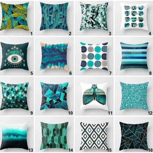 Nordic Style Art Flowers Leaves Pattern Cushion Cover Teal Blue Throw Pillowcase for Home Sofa Chair Decorative Cushion Cover