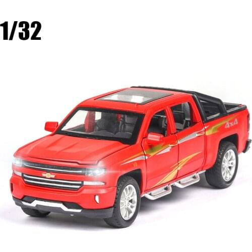 New 1:32 Diecast Car Silverado Truck Model Simulation Metal Alloy Pull Back Toys Collection For Kids Children Gifts Free S
