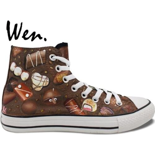 Wen Original Hand Painted Canvas Shoes Chocolate Men Womens High Top Canvas Sneakers Birthday Presents Valentines Gift