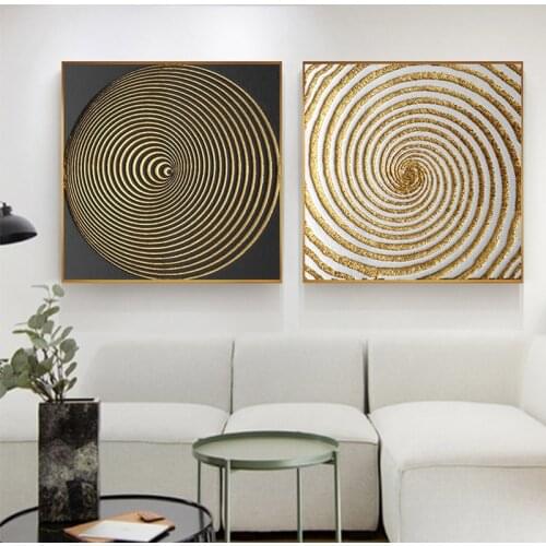 Fashion Square Burst Circle Canvas Paintings Black and Gold Posters and Prints Luxurious Art Wall Pictures for Living Room Decor