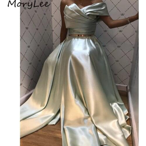 Prom Dresses New One Shoulder A-Line Side Slit High Quality Satin Pleated Prom Dresses With Zipper vestidos de fiesta de noche