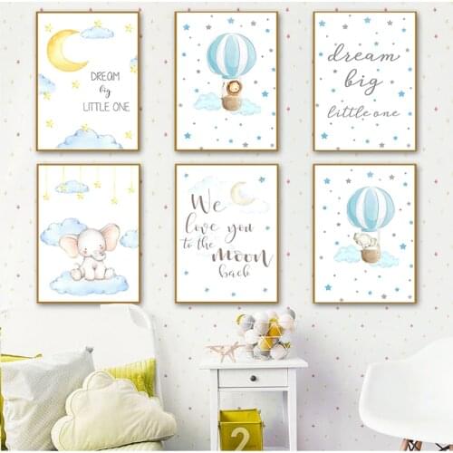 Nursery print art decor paintings canvas livingroom Wall pictures for girls baby boy decoration bedroom poster animal Elephant
