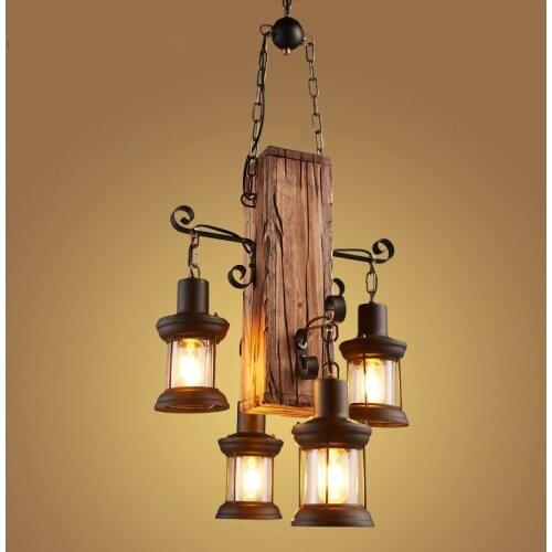 Industrial Wood Pendant Lamp Living Room Restaurant Dining Room Lamp Bedroom Kitchen Chandelier Glass Table Lamp
