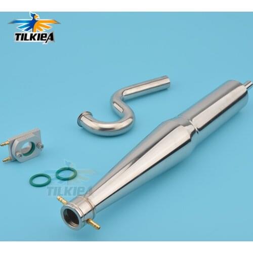 RC Gasoline Boat Stainless Steel Mufflered Pipe 'S' Header Water Cool Flange For 23-30cc Zenoah Engine