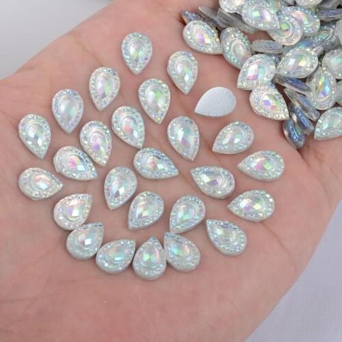 BOLIAO DIY AB Color 60Pcs 8*12 mm ( 0.31*0.47 in ) Drop White Rhinestones Flatback Resin Glue Scrapbooking Craft/Home Decoration