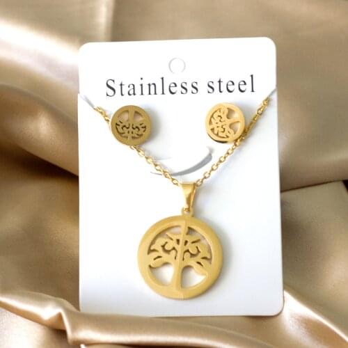 LUXUKISSKIDS Hot Sale Products Hollow Little Tree Round Necklaces And Earrings Sets Jewelry Sets 316 Stainless Steel