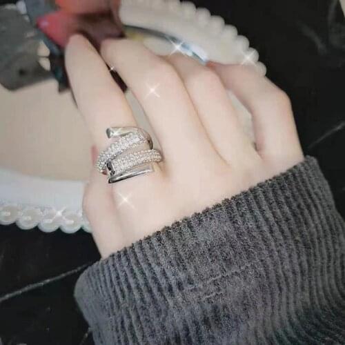 JUWANG Luxury Adjustable Opening Rings Cubic Zirconia Silver Color DIY Sexy Finger Ring For Womens Valentines Day Gifts