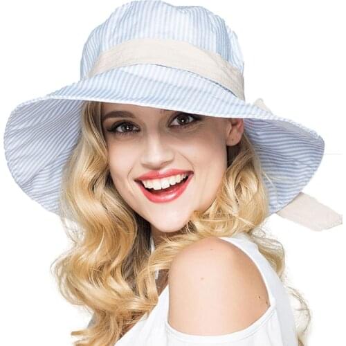 Womens Summer Hat National Female Korean Fashion Striped Bucket Hat Womens Foldable Sunhat Casual Hat 6 Colors TEENYOO