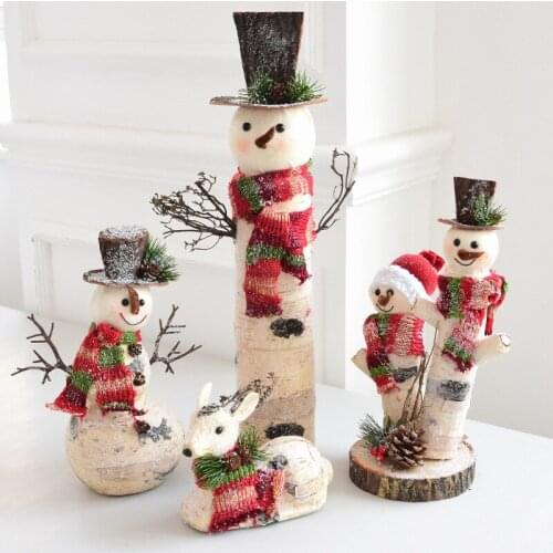 Nordic Birch Bark Snowman Figurine Elk Doll House Home Decoration Miniature Fairy Garden Christmas Decoration