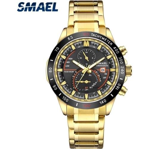 SMAEL Fashion Casual Luxury Quartz Mens Watches Stainless Steel Bracelet Special Gift for Boys Stopwatch Timer