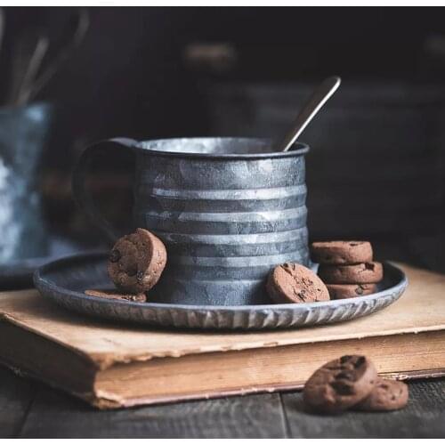 Retro Iron Handle Cup Vintage Flower Vase Bucket Wrought Metal Food Fruit Coffee Cup Kettle Photography Props Home Decoration