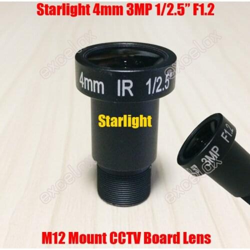 Starlight Low Illumination 3MP 1/2.5" 4mm F1.2 IR Correction CCTV Board Lens M12 MTV Mount for 2MP 3 Megapixel Camera by Excelax