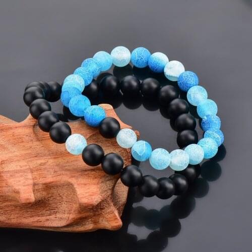Szelam Energy Volcanic Rocks Blue Stone Beads Bracelets Beaded Bangles For Men & Women 2pcs couple sets Elastic Bracelet Female