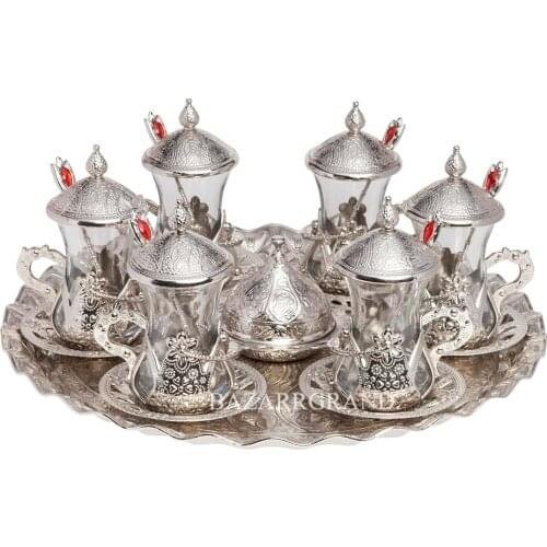 TURKISH TEA SET ELEGANT SIX PIECE CHIC UNIQUE GOLD OR SILVER OR ANTIQUE COPPER OR TIN OR ANTIQUE YELLOW CHIC TEA COLORED SPOON C