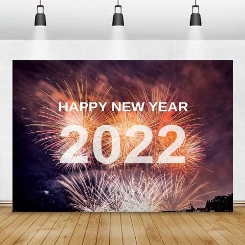 2022 Happy New Year Fireworks Photography Background Family Friends Celebration Party Photocall Backdrop Vinyl Banner Home Decor