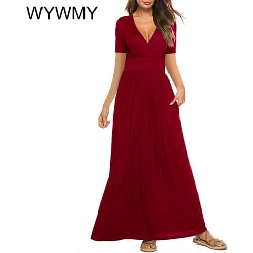 Bohemian Maxi Dresses For Women Sunflower Printed V-neck Short Sleeve Long Dress With Pockets Big Swing Sundress Robe Femmes