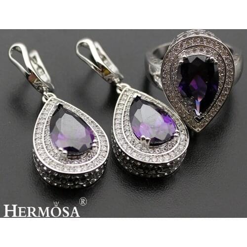 ShinyAmethyst Hermosa Silver Color Jewelry Sets Waterdrop Earrings & Ring Size 8# Perfect Women Anniversary Party Gift