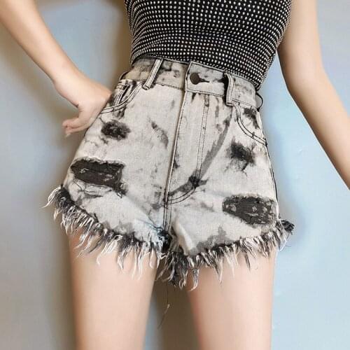 Hole Tassel Summer Denim Womens Shorts High Waist Pocket Korean Shorts Female Fashion A-Line Wide Leg Loose Hot Pant Streetwear
