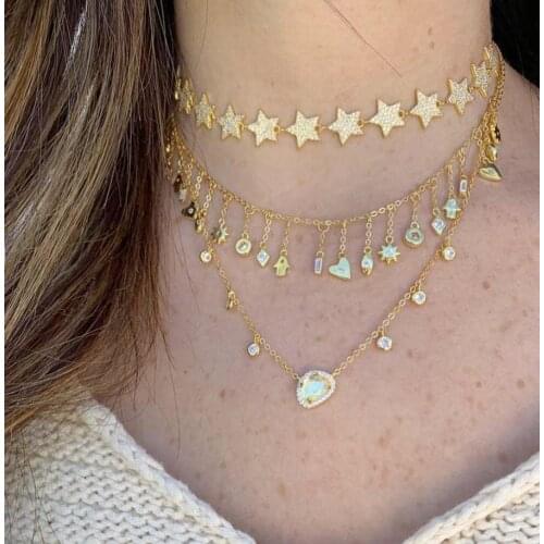 925 sterling silver AAA bezel cz zirconia drop shinny Starburst dainty charm 3 colors fashion women 32+8cm baguette bar necklace