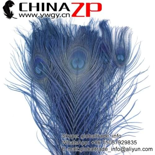 Gold Plumage Supplier CHINAZP Factory 100pcs/lot Full Eye Dyed Navy Peacock tail Feathers