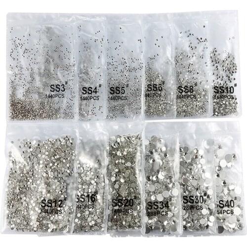 SS3-SS40 1440pcs Super Glitter Flatback Multicolor Non HotFix Rhinestones For Nail Art Decoration Shoes And Dancing Decoration