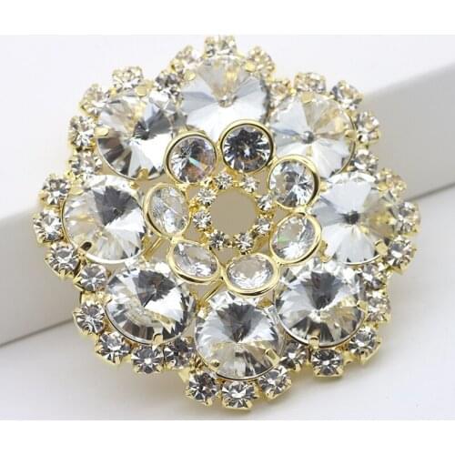 5.8cm Big Size Crystal Flower Rhinestone Applique Round Rhinestone Brooch Sew on Rhinestone For DIY Wedding dress Shoes Bags