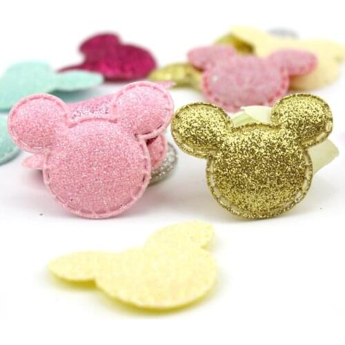 80Pcs 3.2*3.8cm Glitters Mouse shape shiny Padded Appliqued For Kids Headwear DIY patches stick-on Hairpin deco Accessories