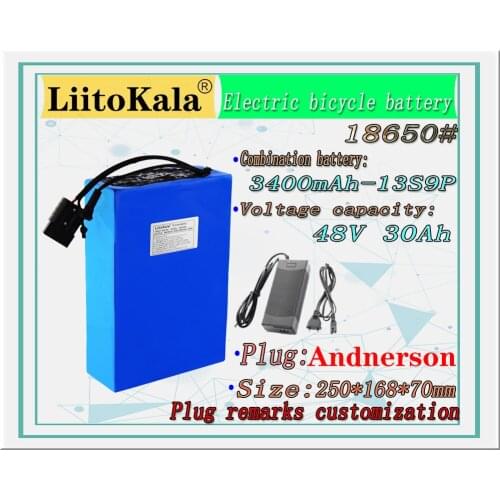 LiitoKala 48V 30ah 18650 13S9P Electric Bicycle Battery 48V 30AH 1000W Lithium Battery Built-in 20A BMS Electric Bikes Motor