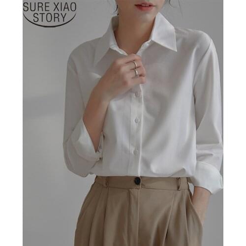 Autumn White Shirts Women Satin Blouses Long Sleeve Office Turn-down Collar Button Shirt Womens Fashion Loose Casual Tops 15651
