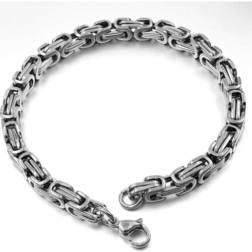 5.5mm Men Bracelet Byzantine Link Chain Stainless Steel Bracelet & Bangle Women Punk Rock Jewelry 2018 Cool Christmas Gift