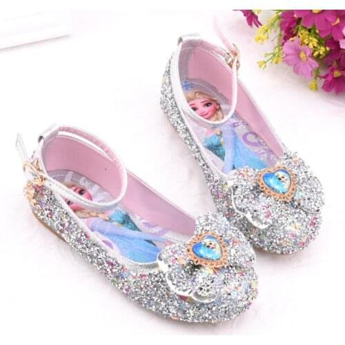 Disney cartoon girls princess single shoes spring and autumn new children frozen elsa crystal shoes performance shoes