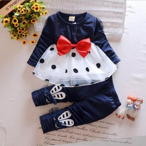 Kids baby autumn winter clothes girl baby long sleeve bowknot cotton cartoon casual suits baby clothing children sweet suits