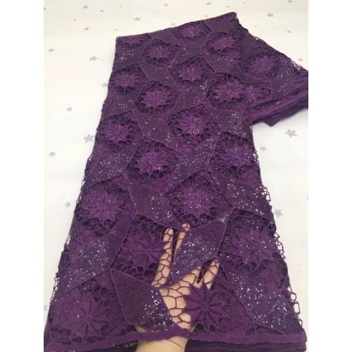 Purple African Guipure Lace Fabric 2021 High-quality Rope Lace Material with Sequins Fashionable Water-soluble Lace Fabric