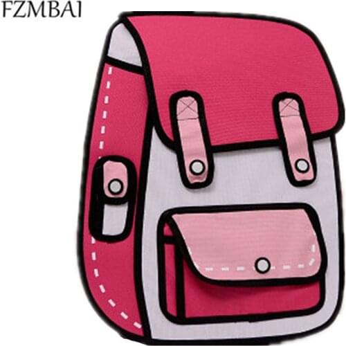 FZMBAI New Chic Cartoon Style Student Bag Unisex 3D Color Block Canvas Backpack