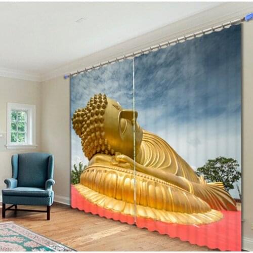 Customized Sleeping Buddha Luxury 3D Blackout Window Curtain Drapes For Living room Bed room Hotel Wall Tapestry Cortinas
