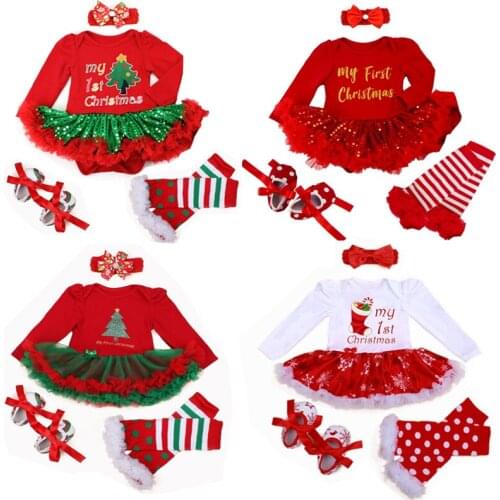 Christmas Newborn Baby Girl Clothes Brand Baby 4Pcs Clothing sets Tutu Romper Roupas De Bebes Menina Infant 0-2T Baby Outfits