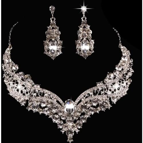 Wedding Bridal Queen Style Fully Shiny Rhinestone Necklace Earrings Jewelry Set