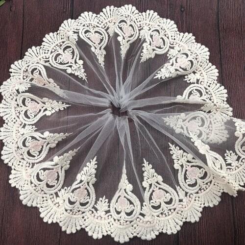 30Yards 19cm Embroidered Mesh Lace Fabric Wedding Bridal Veils Craft Scalloped Trim 19cm Applique Patch for DIY Dress New