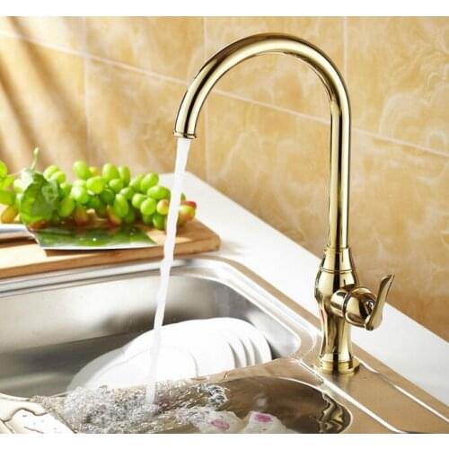 Kitchen Wet Bar Bathroom Vessel Sink Faucet Polished Gold Color Brass One Handle Swivel Spout Mixer Tap Single Hole msf075