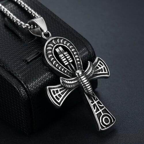 New Male Ancient egypt cross pendant Pendant Black Cross Pendant Necklace Stainless Steel Jewelry For Men Gift